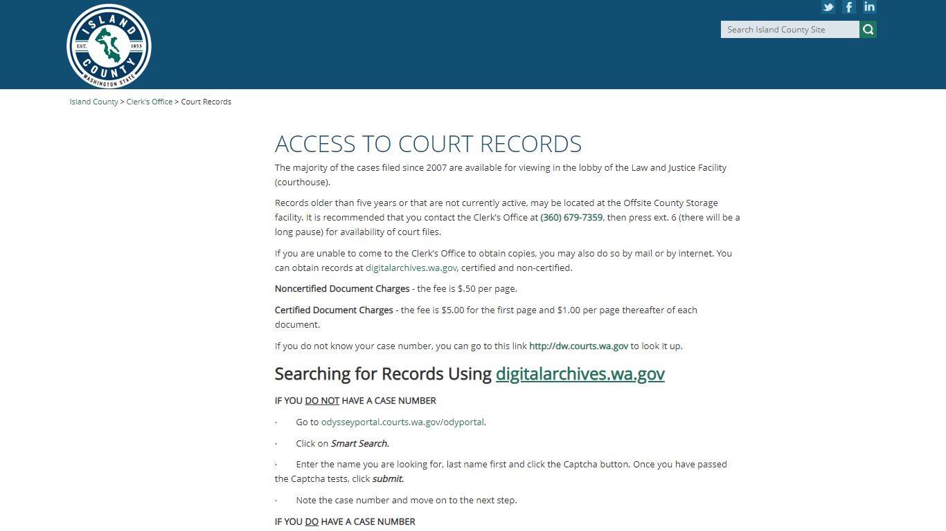 Clerk's Office Court Records - Island County, Washington